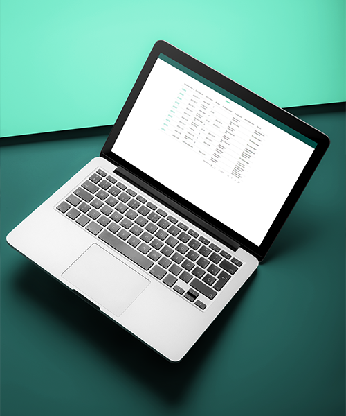 Öppen bärbar dator som visar Vokys orderöversiktsskärm med en ljusgrön och mörkgrön bakgrund
